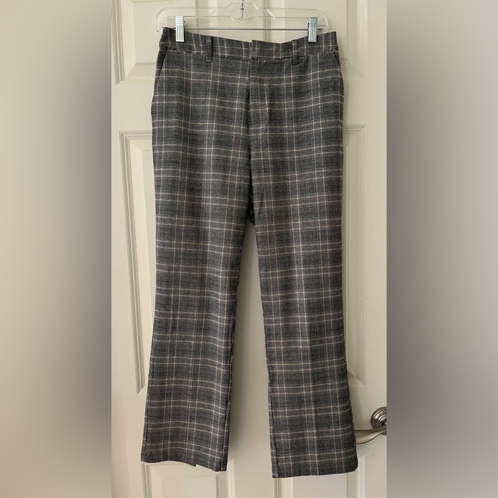 Who What Wear Gray/tan plaid split back ankle flat front trousers pants  size 4